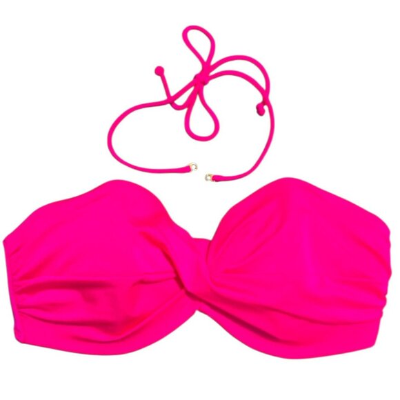 Victorias Secret Bikini Top 34D Pink Shimmer Bandeau Push-Up Twist Gold VS Logo - Picture 2 of 10